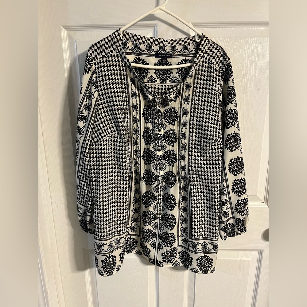 Lands' End Black and White Patterned Blouse